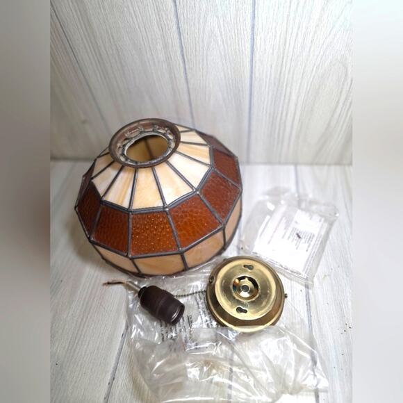 Vtg 70s Tiffaney Style Stained Glass Ceiling Hanging Light Fixture Bar Light - Picture 2 of 9
